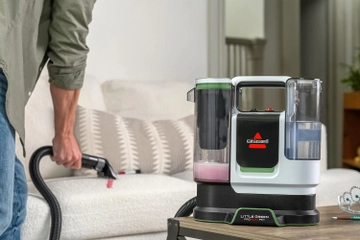 Using Little Green Pet to deep clean lipstick from couch cushion