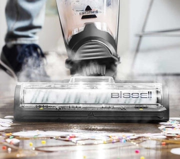 CrossWave HydroSteam Multi-Surface Wet Dry Vac Steaming and Vacuuming sticky mess from hard flooring