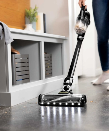Foot of ICONPET TURBO Cordless Stick Vac showing LED Headlight Feature