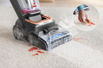 Revolution HydroSteam deep cleaning heavy traffic area on carpet
